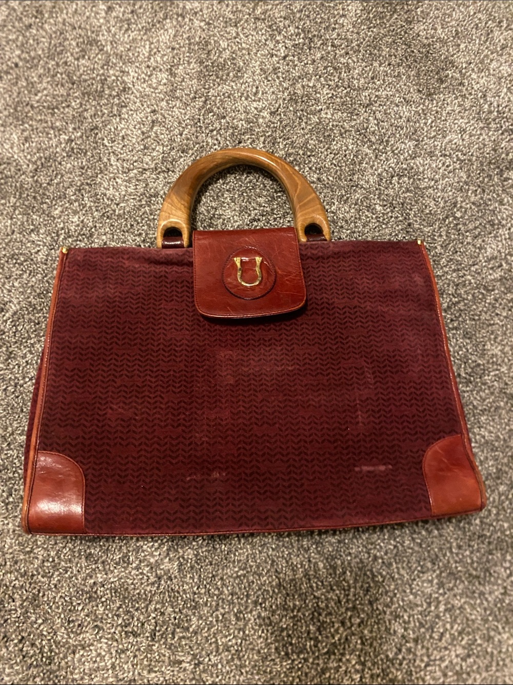 Women's Burgundy Top-Handle Bag with Wooden Handles